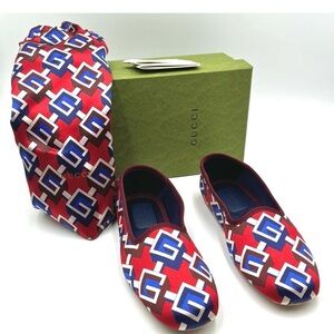 Gucci Red and Blue Geometric Loafers